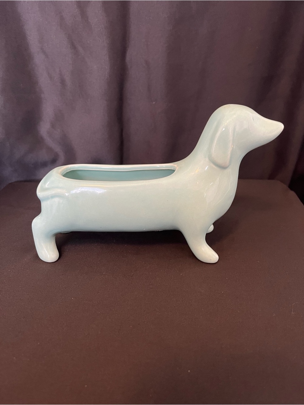 Mint Green Ceramic Dachshund Planter